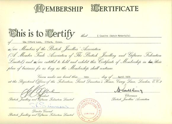 Cousins BJA Membership Certificate