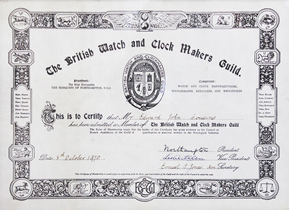 BWCMG membership certificate